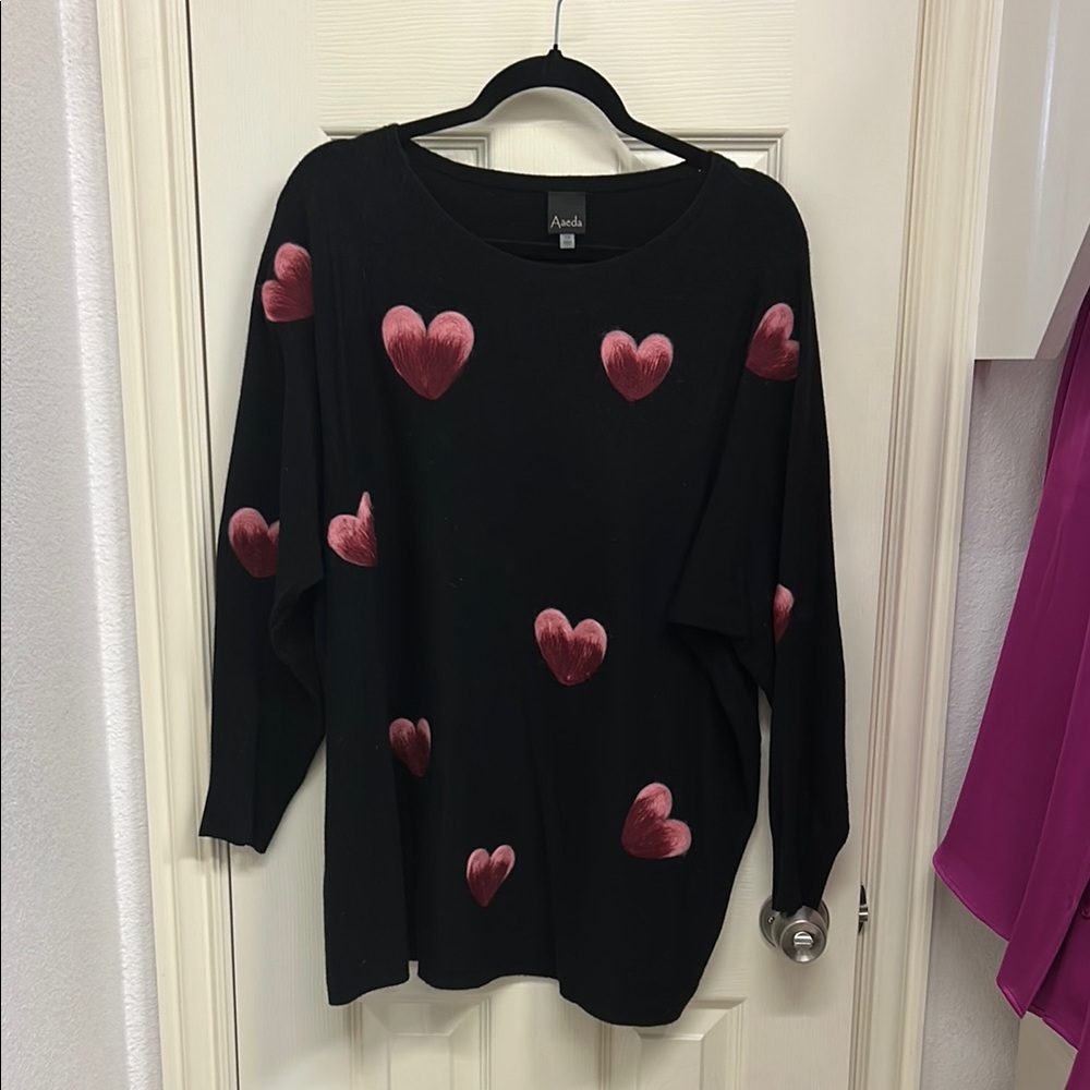 Black and Pink Heart Print Women's Sweater